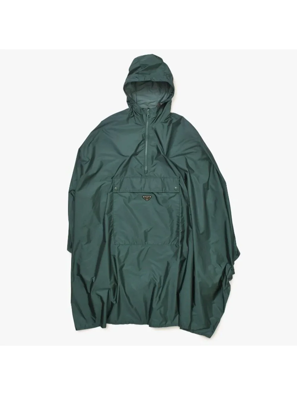 Prada Re-Nylon Hooded Nylon Rain Poncho Anorak Metal Green Half Zip S